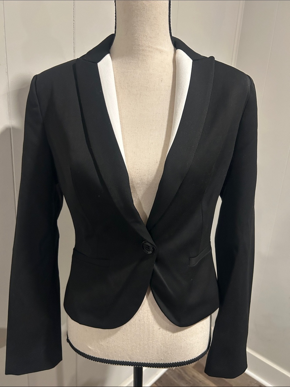 Express Black Blazer with White Lapel Contrast
